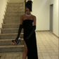 Mermaid Strapless Long Black Velvet Prom Dress Birthday Outfits SH1310