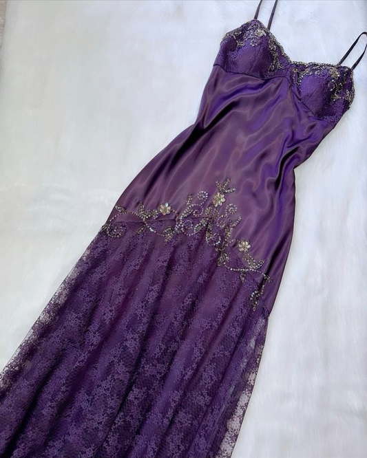 Vintage Spaghetti Straps Lace Beaded Prom Dress SH1162