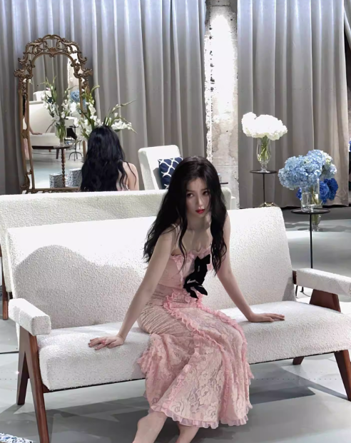 Pink Mermaid Strapless Bow Lace Long Party Dress Wedding Guest Dress SH3125