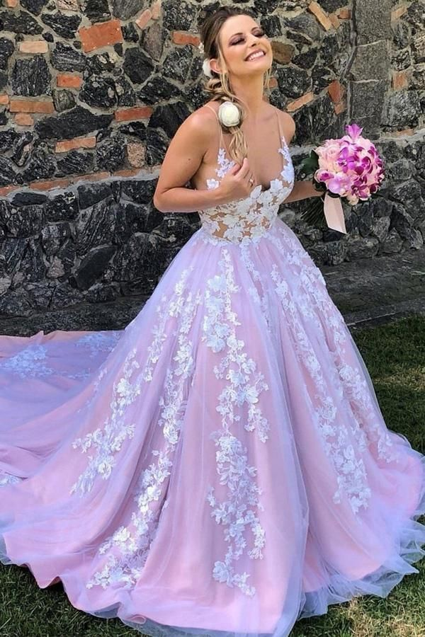 Pink Princess Tulle Appliques Long Prom Dress Quinceanera Dress Ball Gown Wedding Dress SH996