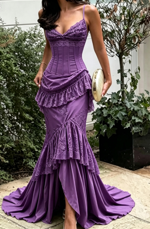 Vintage Green Mermaid Spaghetti Strap Exquisite Lace Satin Long Prom Dress Evening Dress SH6716
