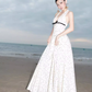Retro A Line Halter Polka Dot Satin Open Back Prom Dress Evening Dress SH3113