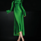 Stunning Green A Line Long Sleeve Satin Prom Dress SH5555