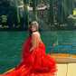 Charming Red A Line V Neck Organza Long Prom Dress Vacation Dress SH4809