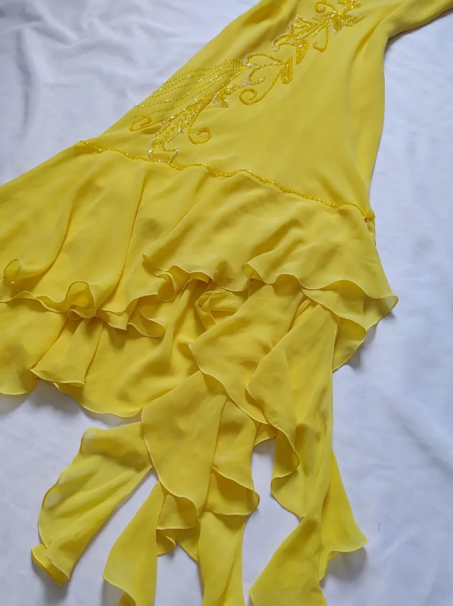 Cute Sheath Spaghetti Strap Beaded Yellow Ruffle Chiffon Prom Dress Graduation Prom Dress SH2569