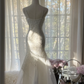 Flowy Mermaid Spaghetti Straps Beaded White Chiffon Long Prom Dress Evening Dress SH2969