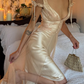 Vintage A Line V Neck Embroidered Tulle Satin Outfits Dress SH5269