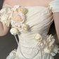 Light Yellow Rose Mermaid Off the Shoulder Pleated Lace Satin Prom Dress Party Dress SH5025