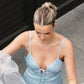 Pale Blue Mismatched Silk Satin Spaghetti Strap Long Bridesmaid Dresses SH5574