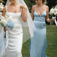 Pale Blue Mismatched Silk Satin Spaghetti Strap Long Bridesmaid Dresses SH5574
