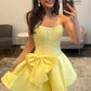 Pretty A Line Strapless Yellow Corset Homecoming Dress with Pearls Bowknot SH7819