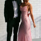 Pink Spaghetti Straps Sequined Backless Mermaid Long Prom Dress SH8222