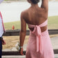 Pink Strapless Sweetheart Lace Satin Sleeveless Short Homecoming Dress SH8229