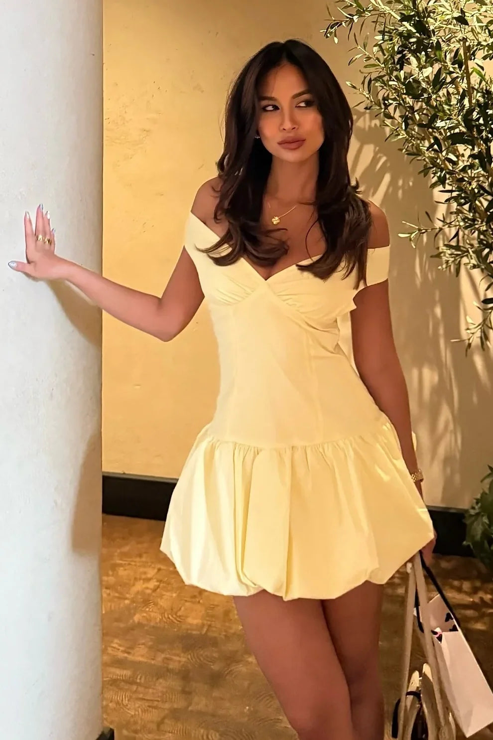 Pretty A Line Off the Shoulder Light Yellow Short Homecoming Dress SH7852