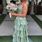 Pretty A Line Strapless Light Green Corset Prom Dress with Beading Ruffles SH7761
