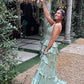Pretty A Line Strapless Light Green Corset Prom Dress with Beading Ruffles SH7761