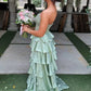 Pretty A Line Strapless Light Green Corset Prom Dress with Beading Ruffles SH7761