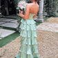 Pretty A Line Strapless Light Green Corset Prom Dress with Beading Ruffles SH7761