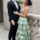 Pretty A Line Strapless Light Green Corset Prom Dress with Beading Ruffles SH7761