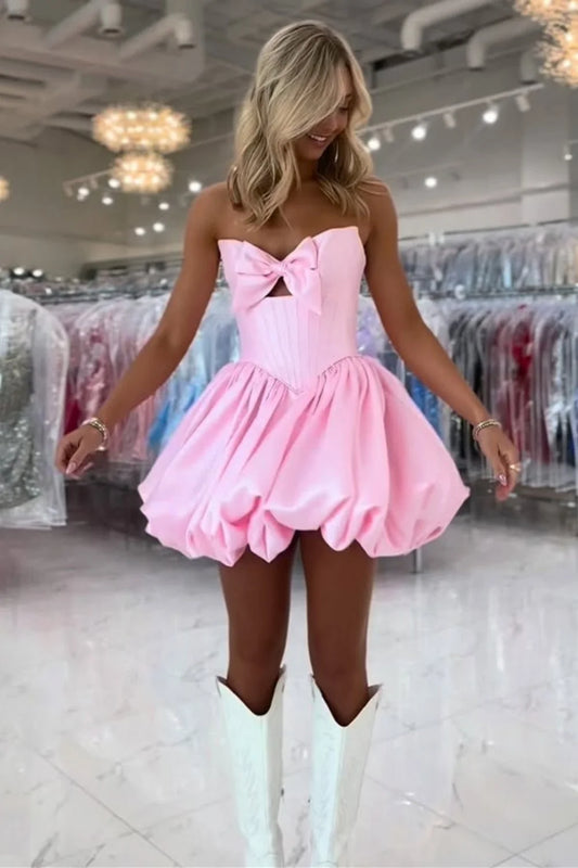 Pretty A Line Sweetheart Pink Corset Homecoming Dress with Keyhole Bowknot SH7979