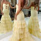 Pretty Mermaid Sweetheart Yellow Long Prom Dress with Ruffles SH8112