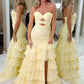 Pretty Mermaid Sweetheart Yellow Long Prom Dress with Ruffles SH8112