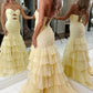 Pretty Mermaid Sweetheart Yellow Long Prom Dress with Ruffles SH8112