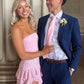 Pretty Sheath Strapless Pink Long Party Dress with Ruffles Split Front SH7626