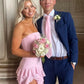 Pretty Sheath Strapless Pink Long Party Dress with Ruffles Split Front SH7626