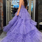 Princess A Line Halter Neck Lilac Corset Prom Dress with Ruffles SH8117