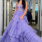 Princess A Line Halter Neck Lilac Corset Prom Dress with Ruffles SH8117