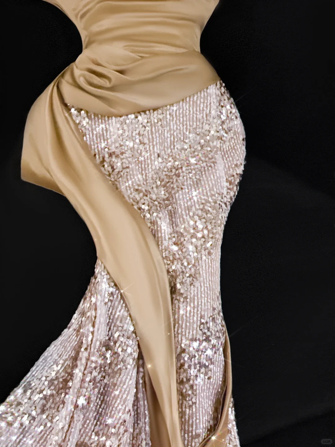 Khaki Mermaid Strapless Sequin Satin Long Prom Dress Evening Dress SH3097