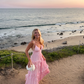 Simple Pink A Line Spaghetti Strap Layered Chiffon Open Back Date Dress Outfits SH3883