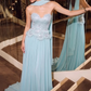 Classy Blue A Line Strapless Beaded Sequin Chiffon Prom Dress Evening Dress SH8562