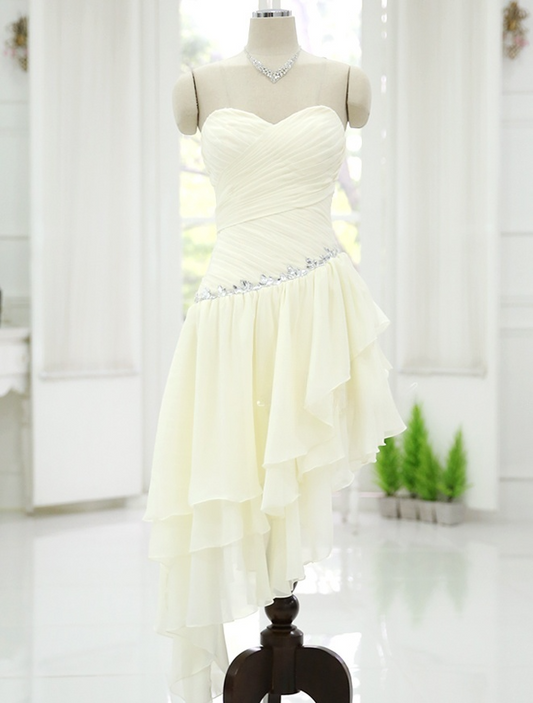 Chic Sweetheart Neck Irregular Layered Party Dress, Ivory Chiffon Homecoming  Dress SH751