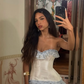 White A Line Sweetheart Neck Satin Lace Short Homecoming Dress Birthday Dress SH4657