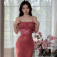 Fairy Red Mermaid Beaded Lace Chiffon Long Graduation Prom Dress SH5345