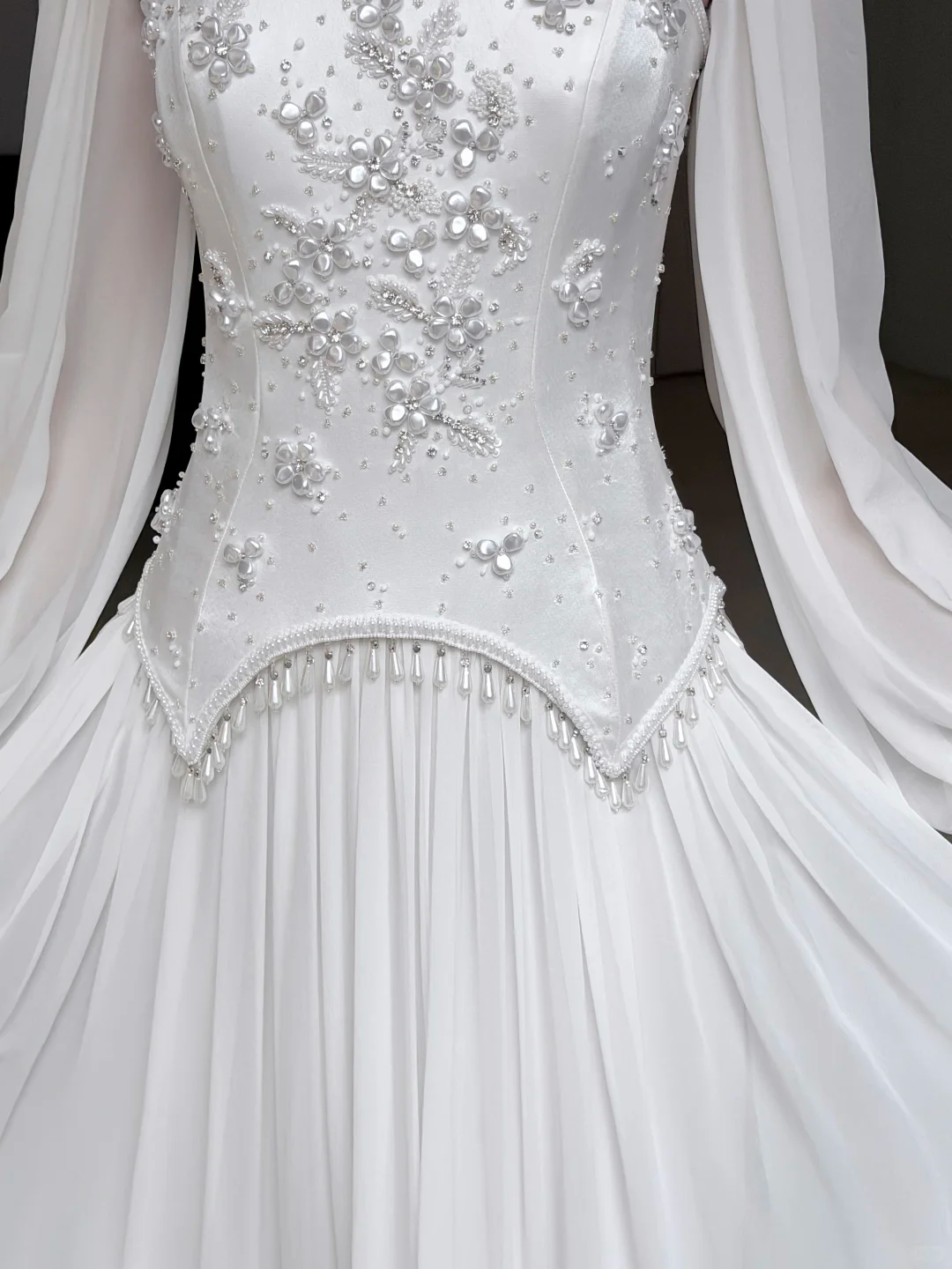 2026 New A Line Long Sleeve Beaded Chiffon Satin Long Wedding Dress SH7710