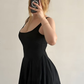 Classy A Line Spaghetti Strap Black Satin Short Prom Dress Homecoming Dress SH6895