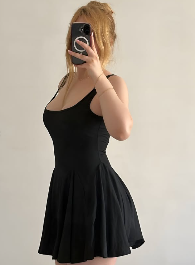 Classy A Line Spaghetti Strap Black Satin Short Prom Dress Homecoming Dress SH6895