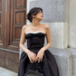 Black A Line Strapless Satin Prom Dress Evening Homecoming Dress with Bow SH1840