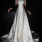 Stunning Black Tulle Bow A Line Halter Pearl White Satin Long Wedding Dress SH5976