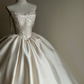 White Pearl Ball Gown Strapless Lace Satin Long 16th Birthday Dress Wedding Dress SH3962