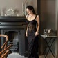 Sexy Black Sheath Straps Lace Chiffon Long Prom Dress Evening Dress SH4391