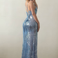 Shiny Baby Blue Sheath Spaghetti Strap Sequin Long Prom Dress Evening Dress SH6892