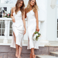 Cute Sheath One Shoulder Green Satin Bridesmaid Dress Evening Dress with Slit SH2834