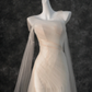 Dreamy Flowy Pleated Dark Ivory Tulle Long Date Dress Evening Dress Prom Dress SH3444