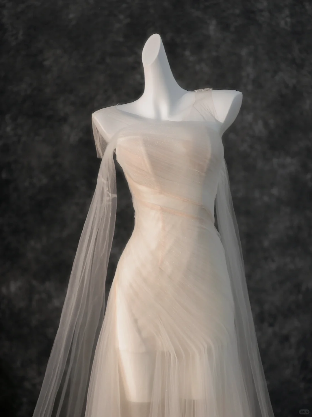 Dreamy Flowy Pleated Dark Ivory Tulle Long Date Dress Evening Dress Prom Dress SH3444