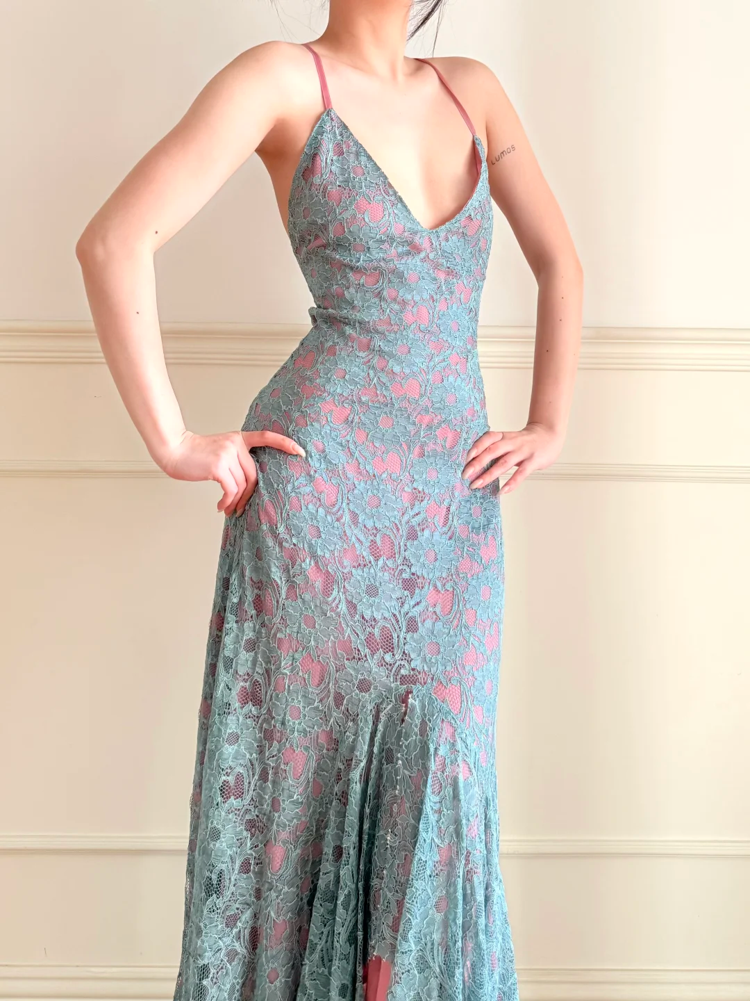 Sexy Mermaid Straps Blue Lace Pink Chiffon Long Prom Dress Wedding Guest Dress SH5504