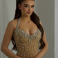 Glamour Sheath Halter Rhinestone Khaki Tulle Long Prom Dress Evening Dress SH6350